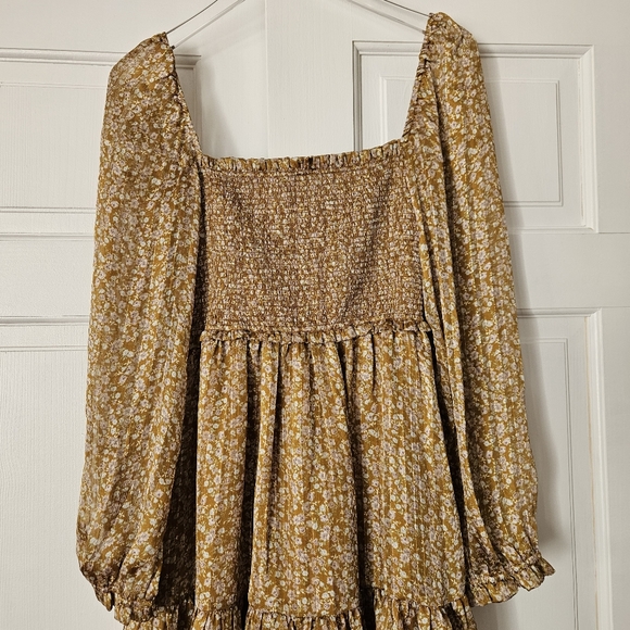 Reset By Jane Lena Babydoll Dress Gold Floral Size Large NWT - Picture 7 of 9